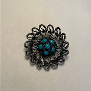 Vintage HAR Turquoise and Sapphire Brooch